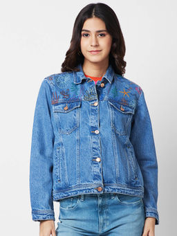 Spykar - Regular Fit Blue Fashion Trucker Jacket for Women