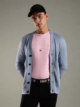 Tommy Hilfiger - Blue Solid Regular Fit Cotton Cardigan