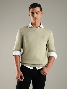 Tommy Hilfiger - Olive Solid Regular Fit Cotton Sweater