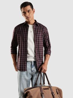 Tommy Hilfiger - Maroon Checks Regular Fit Cotton Shirt
