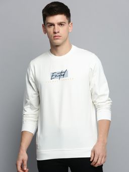 SHOWOFF - Mens Round Neck Printed White Pullover Sweatshirt
