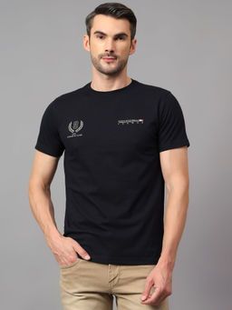 Cantabil - Men Navy Blue Printed Round Neck Half Sleeve T-Shirt