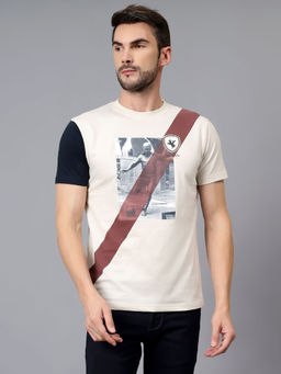 Cantabil - Men Beige Graphic Round Neck Half Sleeve T-Shirt