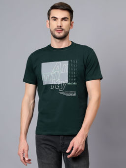Cantabil - Men Green Typographic Round Neck Half Sleeve T-Shirt