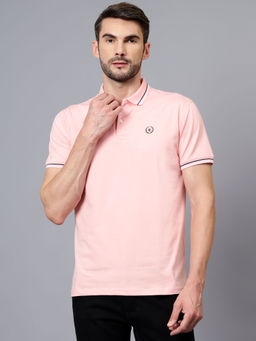 Cantabil - Men Pink Solid Collar Neck Half Sleeve Polo T-Shirt