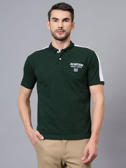 Cantabil - Men Green Printed Collar Neck Half Sleeve Polo T-Shirt
