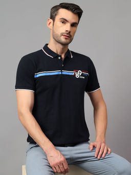 Cantabil - Men Navy Blue Printed Collar Neck Half Sleeve Polo T-Shirt