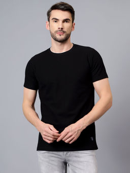 Cantabil - Men Black Solid Round Neck Half Sleeve T-Shirt
