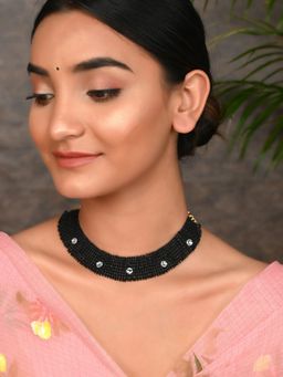 Silvermerc Designs - Gold Plated Black Beads Choker Necklace