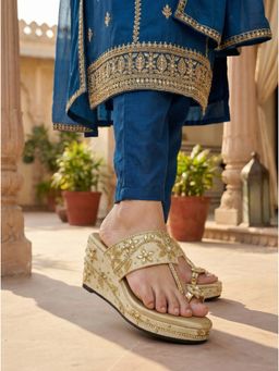 SHOE BEE - Women Gold Wedges Heels