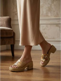 SHOE BEE - Women Beige Block Heels