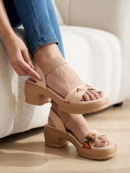 SHOE BEE - Women Beige Block Heels