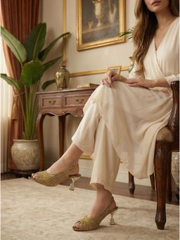 SHOE BEE - Women Bronze Ethnic Peep Toe Spool Heels