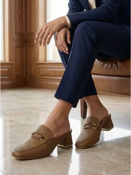 SHOE BEE - Women Brown Box Mules Heels