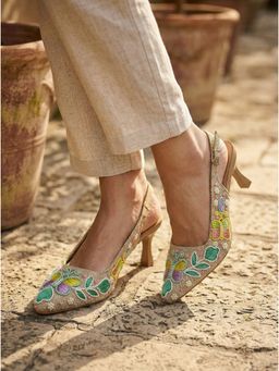 SHOE BEE - Women Beige Embroidered Stiletto Heels