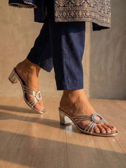 SHOE BEE - Women Silver Embellished Slip On Block Heels
