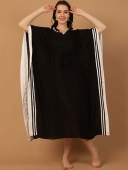 Blissence - Black Solid Kaftan Nightdress