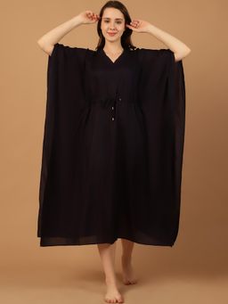 Blissence - Women Black Solid Kaftan Nightdress