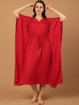 Blissence - Women Red Solid Kaftan Nightdress