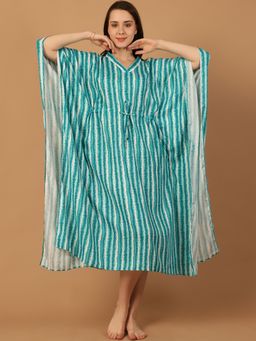 Blissence - Women Blue And White Stripped Kaftan Nightdress