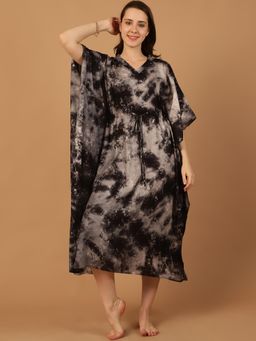 Blissence - Women Black Tie And Dye Kaftan Nightdress