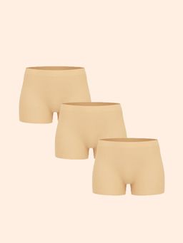 Underneat - Women Full Coverage Cut Comfort High Waisted Boy Shorts Beige (Pack of 3)