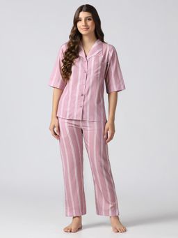 HOUSE OF COMFORT - Women Striped Nightsuit Pink