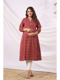 CRAFIQA - Maroon Micro Ikat Cotton Maternity - Nursing Kurta