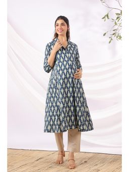 CRAFIQA - Navy Ikat Raindrop Cotton Maternity - Nursing Kurta