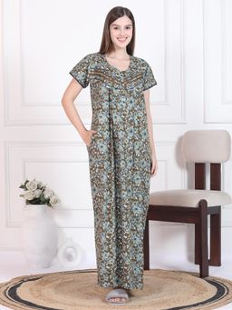 Sweet Dreams - Womens Floral Printed Nightdress Khaki