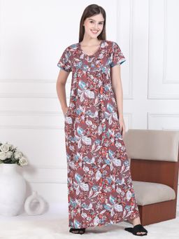 Sweet Dreams - Womens Floral Printed Nightdress Wine