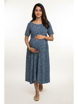 Putchi - Round Neck Cotton Short Sleeves Fan Petal Dress - Midnight Blue