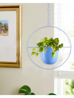 Homesake - Mint Blue Round Hanging Metal Pot Stand