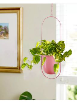 Homesake - Pink Oval Hanging Metal Pot Stand