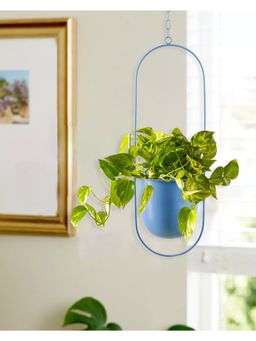 Homesake - Mint Blue Oval Hanging Metal Pot Stand