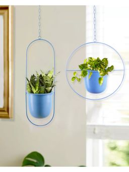Homesake - Mint Blue Oval & Round Combo Hanging Pot Stand