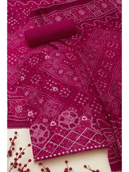 Soch - Fuchsia Rayon Bandhani Print Unstitched Kurta with Bottom and Dupatta (Set of 3)
