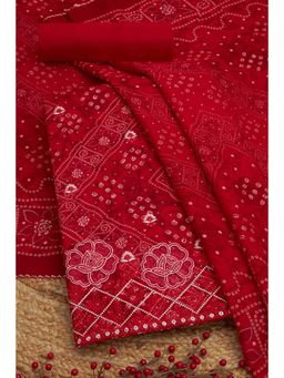 Soch - Red Rayon Bandhani Print Unstitched Kurta with Bottom and Dupatta (Set of 3)