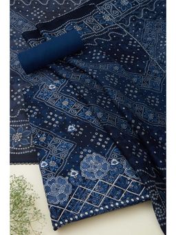 Soch - Navy Blue Rayon Bandhani Print Unstitched Kurta with Bottom and Dupatta (Set of 3)