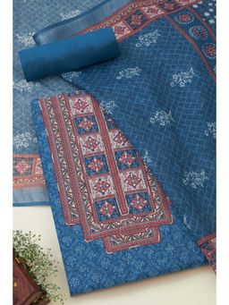 Soch - Indigo Linen Ethnic Motifs Unstitched Kurta with Bottom and Dupatta (Set of 3)