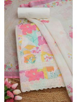 Soch - Multicolour Linen Floral Print Unstitched Kurta with Bottom and Dupatta (Set of 3)