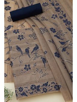 Soch - Blue Chanderi Floral Print Unstitched Kurta with Bottom and Dupatta (Set of 3)