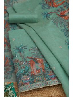 Soch - Turquoise Print Unstitched Kurta with Bottom and Dupatta (Set of 3)