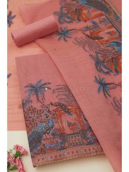 Soch - Blush Pink Print Unstitched Kurta with Bottom and Dupatta (Set of 3)