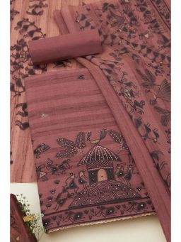Soch - Onion Pink Print Unstitched Kurta with Bottom and Dupatta (Set of 3)