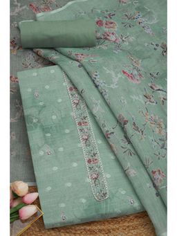 Soch - Sap Green Linen Botanical Print Unstitched Kurta with Bottom and Dupatta (Set of 3)