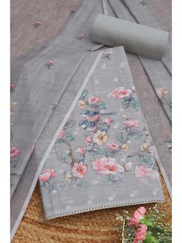 Soch - Grey Linen Botanical Print Unstitched Kurta with Bottom and Dupatta (Set of 3)