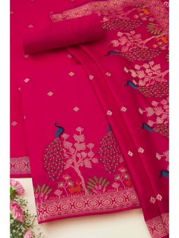 Soch - Fuchsia Silk Blend Ethnic Motifs Unstitched Kurta with Bottom and Dupatta (Set of 3)