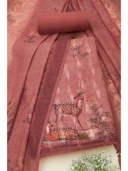 Soch - Blush Pink Linen Botanical Print Unstitched Kurta with Bottom and Dupatta (Set of 3)