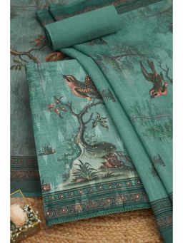 Soch - Teal Linen Woven Design Unstitched Kurta with Bottom and Dupatta (Set of 3)